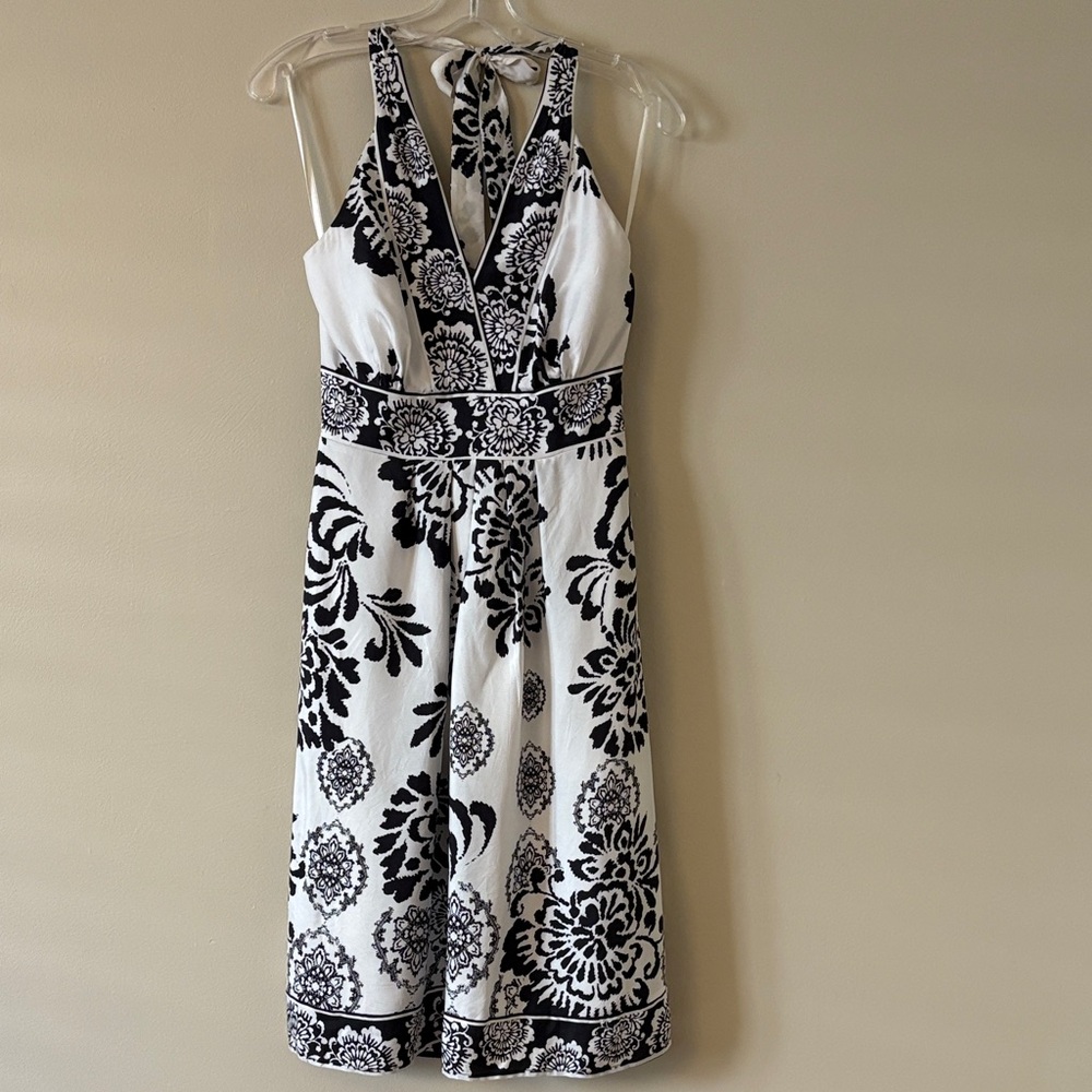 White House Black Market Black and White Floral Halter Dress